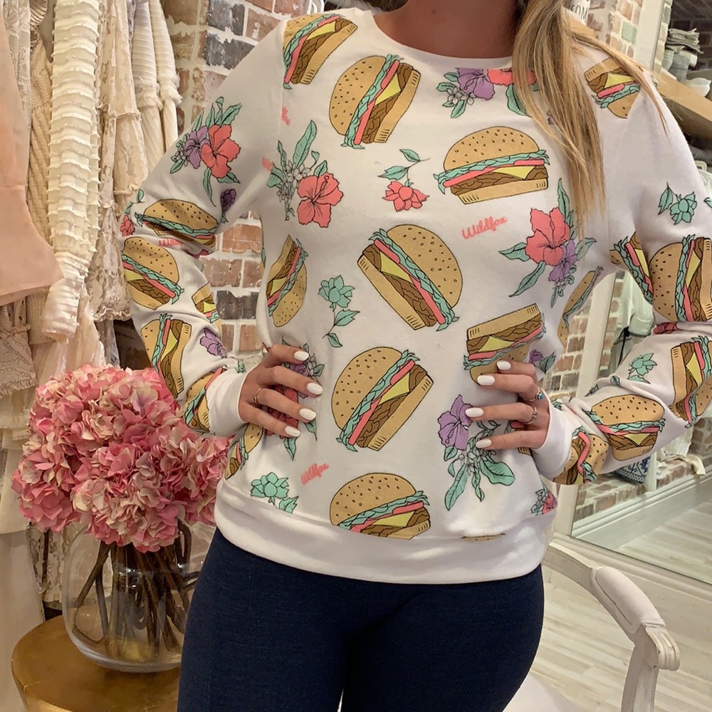 Wildfox “Cheeseburger & Flower” Sweatshirt